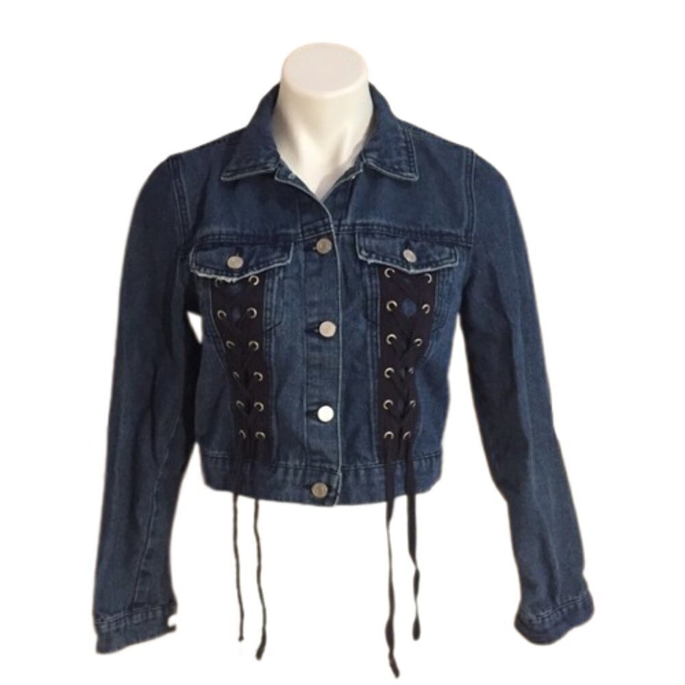 Refugee cropped lace-up denim jacket double front corset M